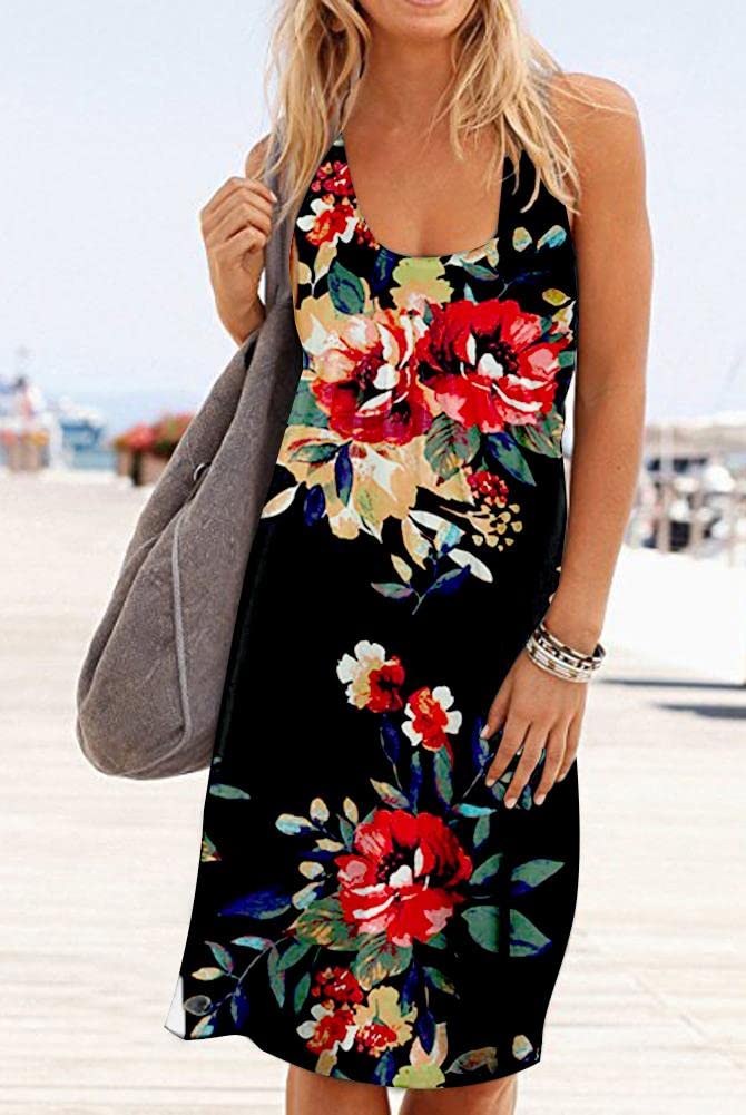 Camisunny Black Summer Tank Dress for Women Cotton Loose Casual Floral High Waist Soft Classy Size L - Image 3